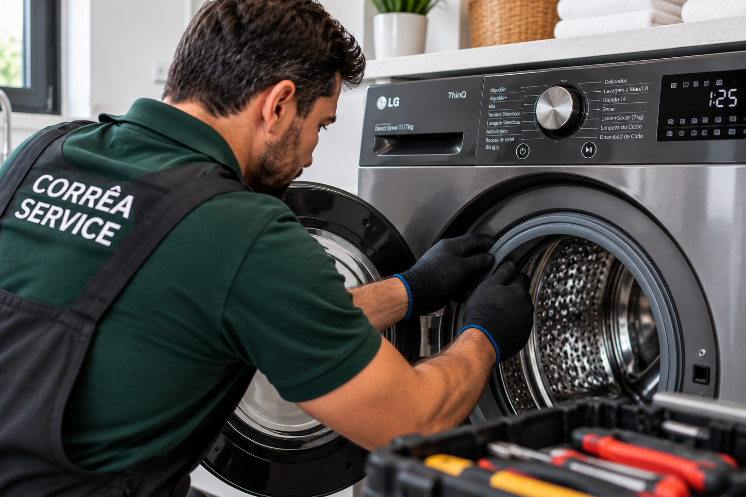 Técnico realizando conserto de Lava e Seca LG em São Paulo